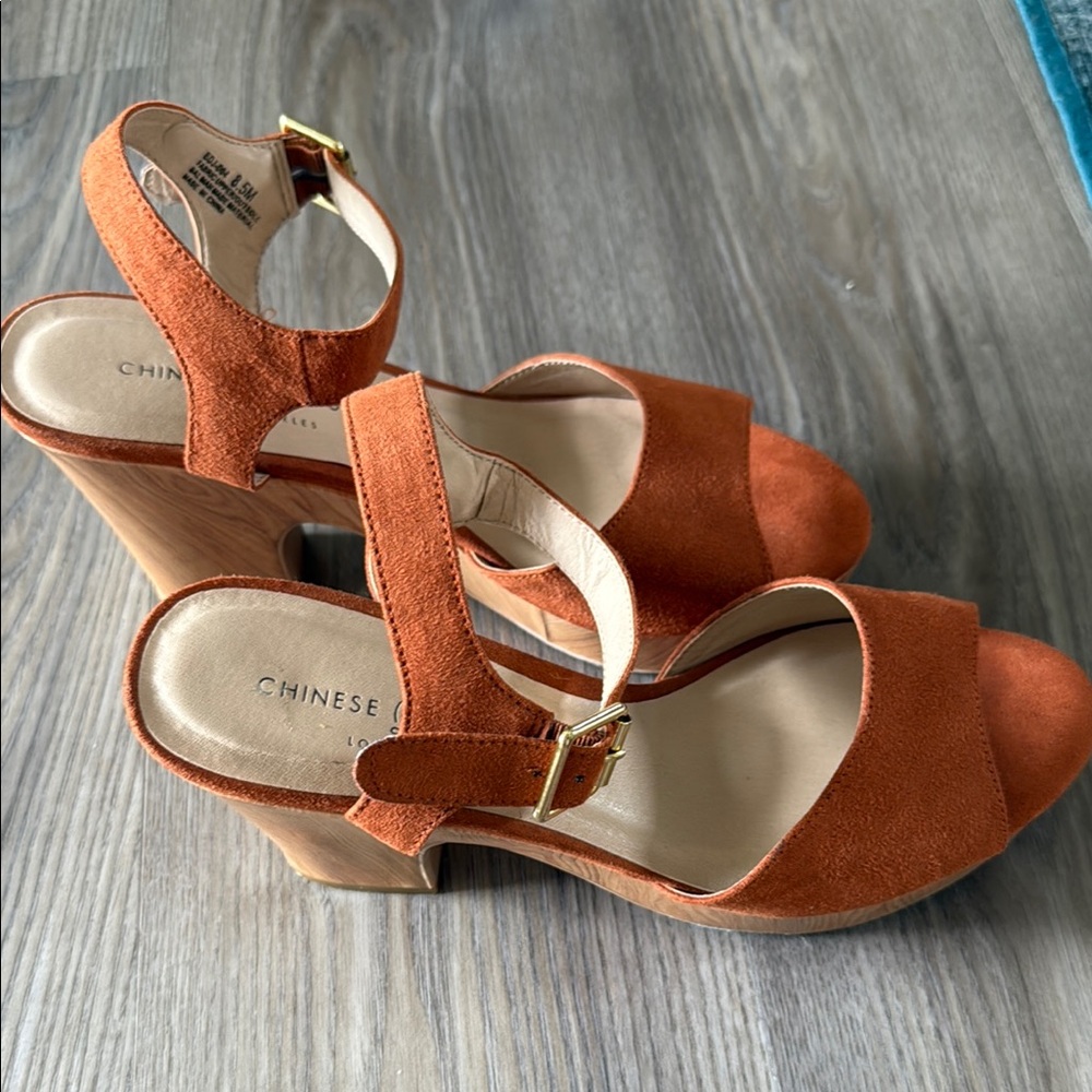 Chinese Laundry Women's Orange/Tan Suede clog Sandals size 8.5